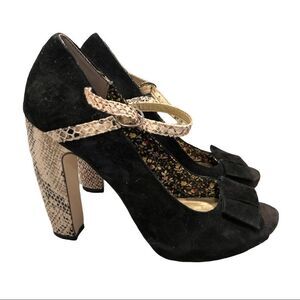 SEYCHELLES BLACK SUEDE & Snakeskin Heels 8